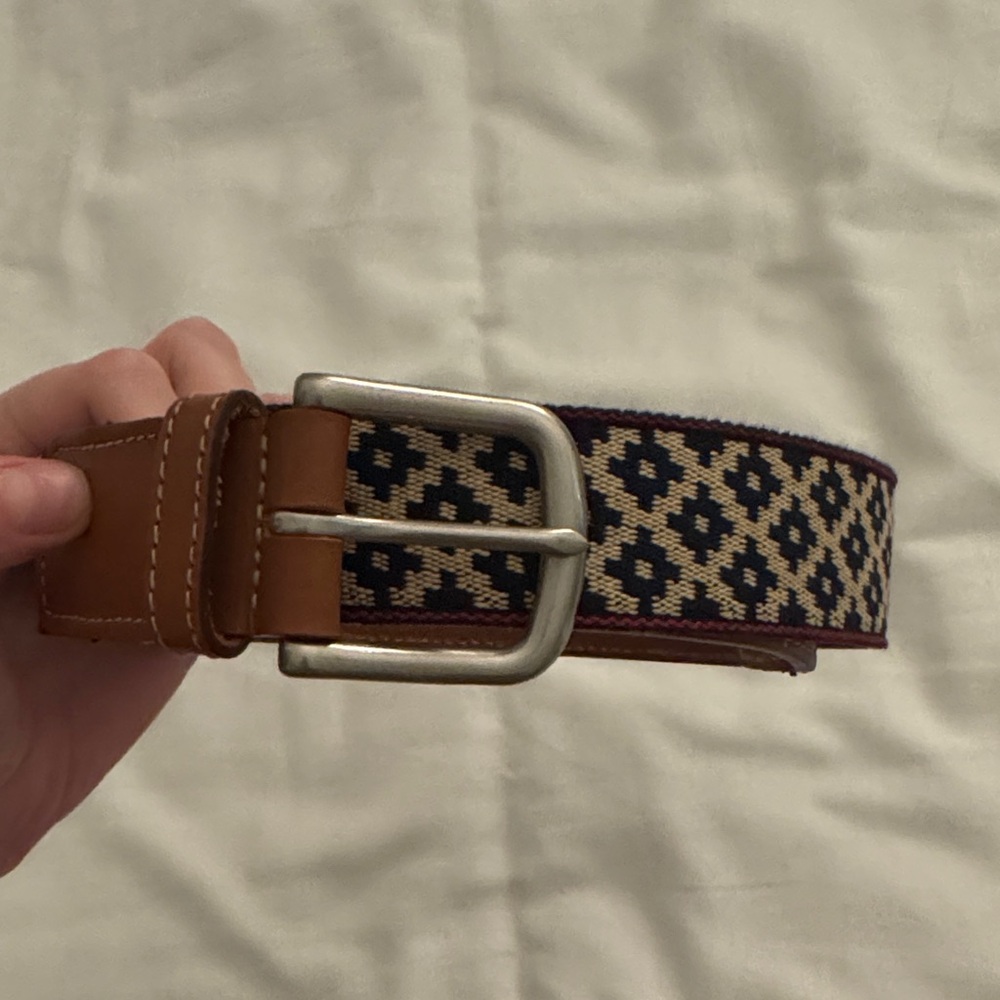 Elegant Tan and Navy Patterned Men's Belt